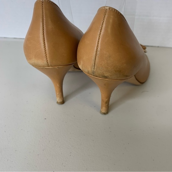 Salvatore Ferragamo Tan Brown Nude Bow Tie Front Party Pumps Heels Size 7 - Picture 3 of 16